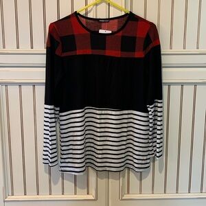 New top with tags three different material patterns cute fall or winter look